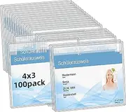 Mositear Plastic Horizontal Card Holder (4 x3 Inch, Clear, 100 Pack), Waterproof ID Card Holder, Name Tag Holder, Name Badge Holders, No Zipper ID Badge Holders