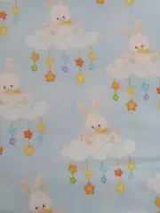 Bunnies Blue Flannelette Cotton Fitted Cot Sheet Handmade
