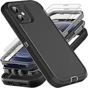 YKHJKLEC for iPhone 12 Mini Case, Military Grade 3 in 1 Heavy Duty Shockproof/Drop Proof/Dust Proof Case with 2Pcs Tempered Glass Screen Protector (Black/Grey)