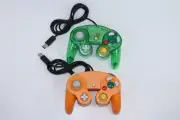 WIRED CONTROLLER SET OF 2 TRANSPARENT CLEAR GREEN & ORANGE FOR NINTENDO GAMECUBE