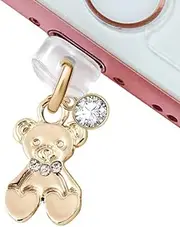 EIISE & FONDA CP239 USB Charging Port Anti Dust Plug Teddy Bear Pendant Phone Charm for iPhone 11/ XS MAX/XR/X/8 Plus/7/6S/6/SE iPad iPod, approx. 1.7 cm (H) x 1.25 cm (W) x 0.2 cm (D), Zinc, Rhinestone