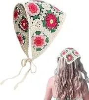 [TRADERPLUS] Crochet Head Scarf Floral Hair Scarf Boho Head Kerchief Knitted Floral Headbands