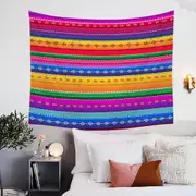 Multi Colored Pictograms and Stripes Tapestry