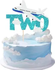1 Pack Two Airplane Cake Topper Glitter Airplane Sign Oh How Time Files Cake