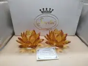 Vintage sorelle Golden Fall Autum Teardrop Crystal Lotus Bloom Candleholder Set
