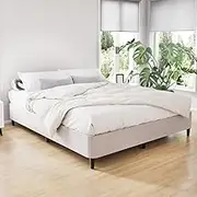 Artiss Double Bed Frame Platform Beds Base Fabric Cover Heavy Duty Metal Frames Bedroom Room Decor Home Furniture Black with Reinforced Plastic Legs, 300kg Weight Capacity, Modern Design