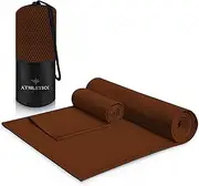 ATHLETICK 2 Pack Microfibre Towel Set for Gym, Yoga, Sports,Camping & Travel-400gsm Quick Dry, Soft Hand Towels-Lightweight for Beach,Bath,Hiking,Hair & Kitchen-Super Absorbent with Bag (Brown)