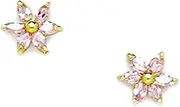 [JewelryWeb] 14k Yellow Gold Pink CZ Simulated Diamond Flower Screw Back Earrings 7x8mm Stud Earring for Women