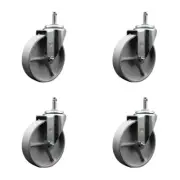 Semi Steel Swivel Grip Ring Caster Set of 4 w/5" Wheels & 7/16" Stem-4 Swivel