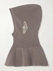 [Simone Rocha] Simone Rocha - Crystal-embellished Ribbed Merino Wool And Silk-blend Balaclava - Beige - One size One size Neutrals