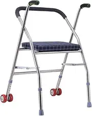 Walker Two-Button Folding Walker with Wheels Wheeled, with Seat Plate, Elderly Walker, Walker, Foldable Walker Supports (Color : Black)