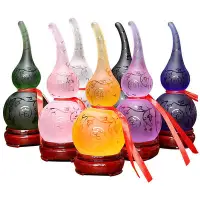 在飛比找Yahoo!奇摩拍賣優惠-鼎風閣 水晶七彩葫蘆擺件招財琉璃葫蘆客廳臥室工藝裝飾品