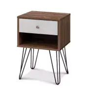 NNEDSZ Bedside Table with Drawer - Grey & Walnut