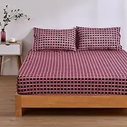 Dreamaker Ultra Soft Micro Flannel Fitted Sheet Set King Bed - Flannelette Alternative Grid Pattern Deep Pocket Combo Sheet Fade & Wrinkle Resistant Warmth & Cosy Winter Bedding Set - Cherry