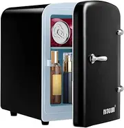 Maxkon 4L Mini Fridge 6 Can Portable Cooler Warmer Personal Countertop Refrigerator for Home Office Bar Car Drinks Skincare Cosmetics Foods, Black