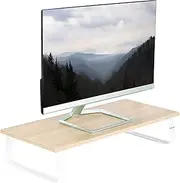 VIVO 24 inch Monitor Riser, Wood and Steel Desktop Stand, Screen, Keyboard, Laptop, Small TV, Ergonomic Desk and Tabletop Organizer, Light Wood and White, STAND-V000WM