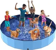PETOCAT 107" Foldable Dog Pool for Kids, Hard Plastic Hard Plastic Shell Extra Large Non-Slip Swimming Pool for Kiddie Duck Pet, Collapsible Puppy Bathing Tub Heavy Duty, 9 ft * 19.7" H - 6XL
