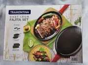 Tramontina Cast Iron Fajita Set, 2-pack W/ Hardwood Trivet Boards Silicone Grips