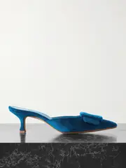[Manolo Blahnik] Manolo Blahnik - Maysale 50 Buckled Velvet Mules - Turquoise - IT40.5 IT 40.5 Blue