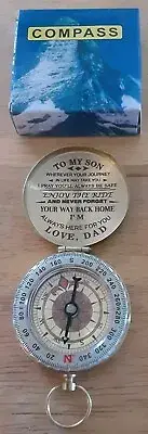 PP Bean Classic Compass "To My Son...Love Dad" Gold Pocket Compass NEW NIB