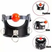 PU Padded Collar with Ball Open Mouth Gags Head Harness Restraint Slaves