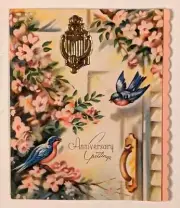 Vintage, Unused Anniversary Greeting Card w/ Gilt Accent & Scalloped Edge