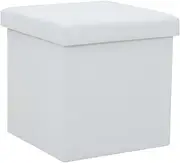 'vidaXL Folding Storage Stool - White Faux Leather Seat - MDF and Foam Construction - Spacious Hidden Storage - Foldable for Compact Storage