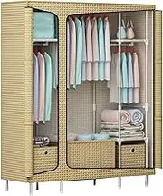 Foldable Closet Bedroom Rental House Portable Wardrobe for Clothes, Bags, Shoes Canvas Wardrobe Metal Frame with Hanging Rail