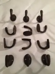 TWELVE (12) Cast Iron Coat Hooks Rust Rustic Brown Twelve (12) 0170-01203