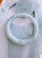 Green/white Jade /jadeite Bangle Size 60 Mm Grade A