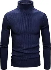 [JEShifangjiusu] Mens Slim Fit Turtleneck Sweater Soft Knitted Long Sleeve Sweater for Men Pullover Turtle Neck Shirt, Blue 5, XL