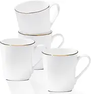 Bone China Coffee Mugs, 10oz Espresso Cups Set of 4, Lightweight Ceramic Coffee Mugs, Porcelain White Tea Cups, Latte Mugs for Women Men Moonlight, Gold Trim
