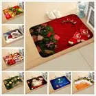 Christmas Mat Welcome Doormats Non-Slip Home Floor Mats Flannel Rug Kitchen Bath