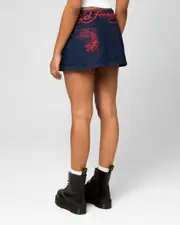[ED HARDY] Ed Hardy Women's Denim Mini Skirt Raw Indigo - Size S S Raw Indigo