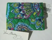 Vera Bradley EMERALD PAISLEY Euro WALLET Tri Fold Coin CASE 4 PURSE Tote BAG NWT