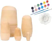 harayaa 5Pcs Unpainted Nesting Doll Wood Stacking Nested Set Figures Cartoon Nesting Wishing Dolls for Birthday Gift Easter Adults