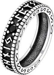 [FaithHeart] S925 Sterling Silver Band Ring for Men Women, Black Onyx Celtic Knot/Viking Runes Rings, Delicate Gift Box