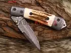 Premium CUSTOM HANDMADE DAMASCUS STAG HORN FOLDING KNIFE WITH POCKET CLIP