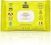 Animal House Chamomile Wipes 100 Pieces Natural Moisturizing and Soothing Wipes, Biodegradable and Hypoallergenic, for Daily Cleaning of Dogs and Cats