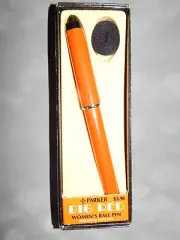 Parker Big Red Ballpoint Pen Womens Orange & Silver With Chain New In Box