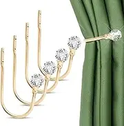 Curtain Holdbacks for Wall, Gold Curtain Tiebacks Hooks Crystal Drapery Holdbacks 4Pcs Metal Decorative Curtain Holders Modern Drape Pull Backs for Curtains Home Office