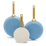 GreenPan 3-Piece Frying Pan Set 8", 10", 12" Non-Stick Ceramic Aluminum Sky Blue