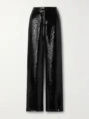 [Veronica de Piante] Veronica de Piante - Anya Sequined Crepe De Chine Wide-leg Pants - Black - IT42 IT 42 Black