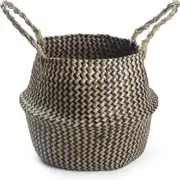 Lertenys Seagrass Plant Pot Cover Woven Belly Basket Indoor with Handles for Laundry, Storage, Planters