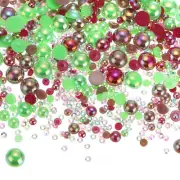 30g Flatback Pearls and Rhinestones 3mm-10mm for Crafts Green Red