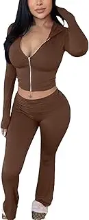 [RISCUYY] Two Piece Sets for Women Spring 2025 Hooded Crop Top and Pants Sets Women 2 Piece Outfits