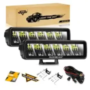 2x AUXBEAM 6.3" Inch LED Driving Light Square Mini Work Light Bar & Harness Set