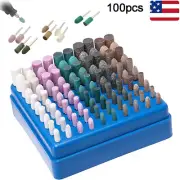 100pcs Wool Rubber Mounted Grinding Stone Polishing Burr Bit Wheel Kit for Dreme