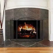 Fireplace Screen Guard, Fire Guard Indoor Foldable Fireplace Screens, Black Hearth Metal Mesh Modern Living Room Warming Heater Fence with Handle, 3 Panel Fireside Protector