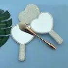 Handheld Mirror Rhinestone Decor Make-up Square Round Heart Shape Handheld